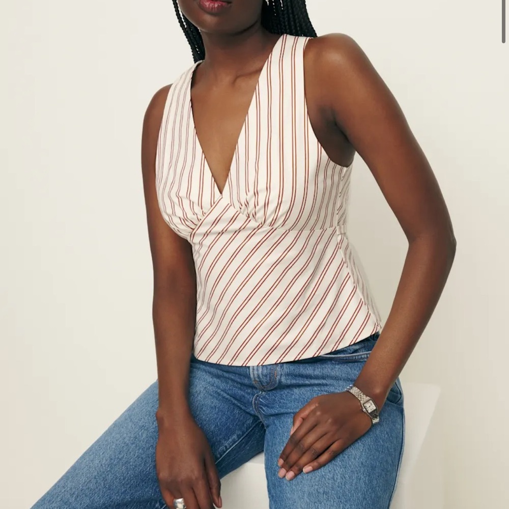 Striped V-Neck Sleeveless Top